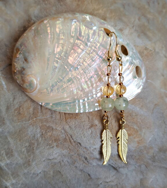 Prehnit - Citrin - Bergkristall Perlenohrringe