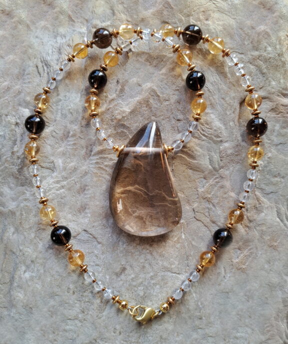 Rauchquarz - Citrin - Bergkristall Perlenkette