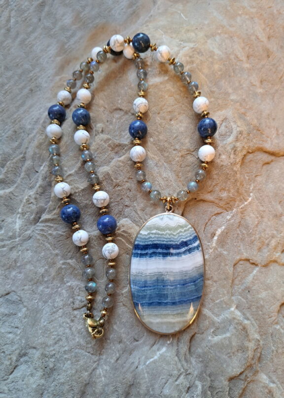 Blue Rhodochrosit Amulett Anhänger Edelsteinkette Heilsteinschmuck