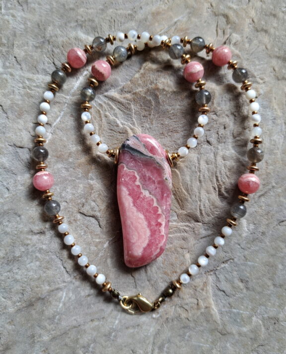 Rhodochrosit Heilstein Kette - Naturstein Schmuck