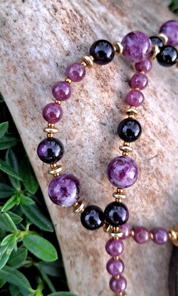 Rubin - Lepidolith - Purpurit - Perlenkette