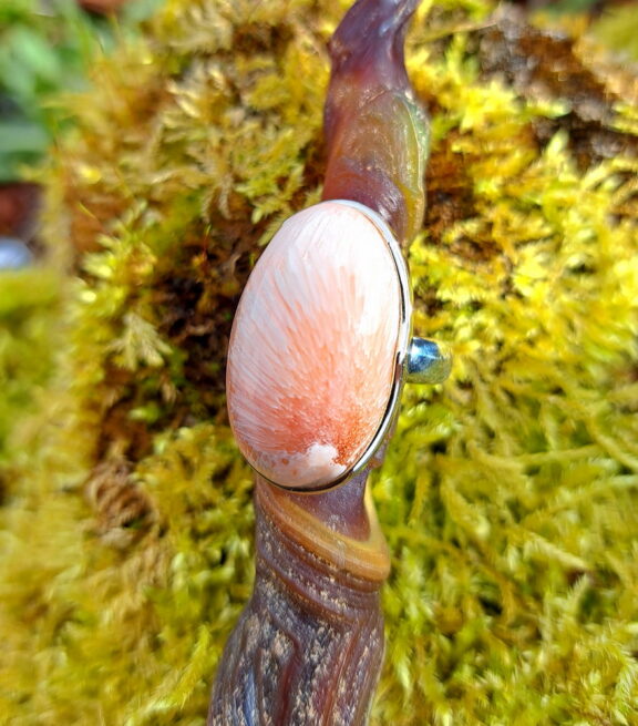 Skolezit Heilstein Ring - Sterlingsilber