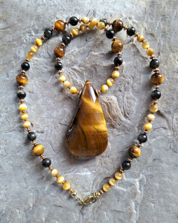 Tigerauge Goldobsidian Naturstein Kette handgemacht