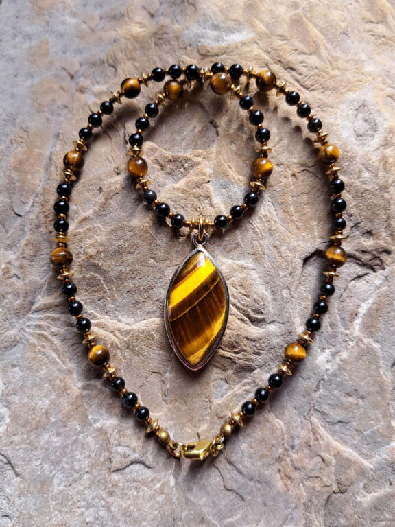 Tigerauge Amulett Anhänger Edelsteinkette Heilsteinschmuck