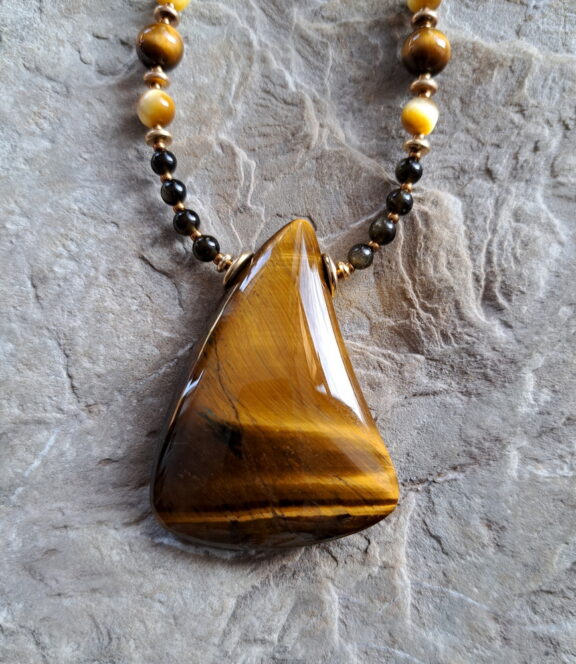 Tigerauge Naturstein Amulett XL