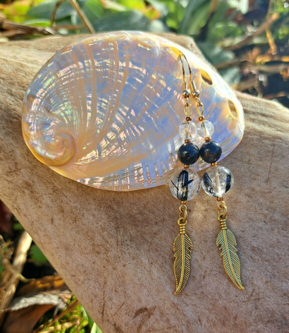 Turmalinquarz-schoerl-perlenohrringe - handgemacht