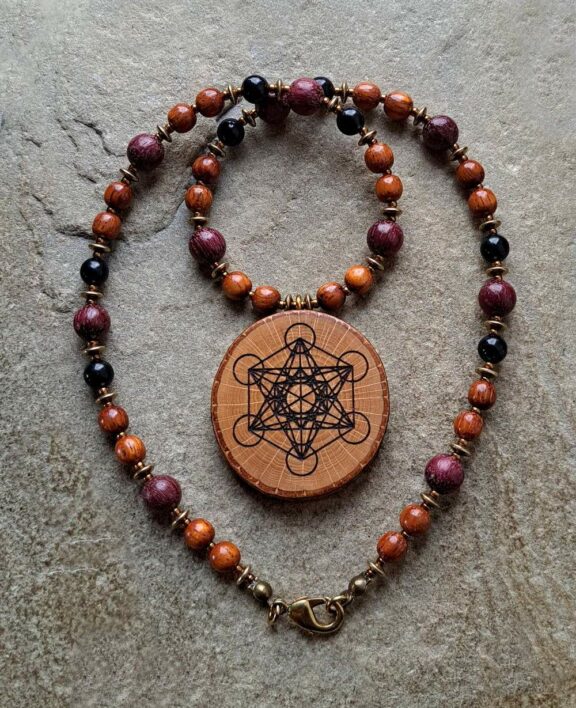 Metatron Amulett Buchenholz Anhänger Edelsteinkette Heilsteinschmuck