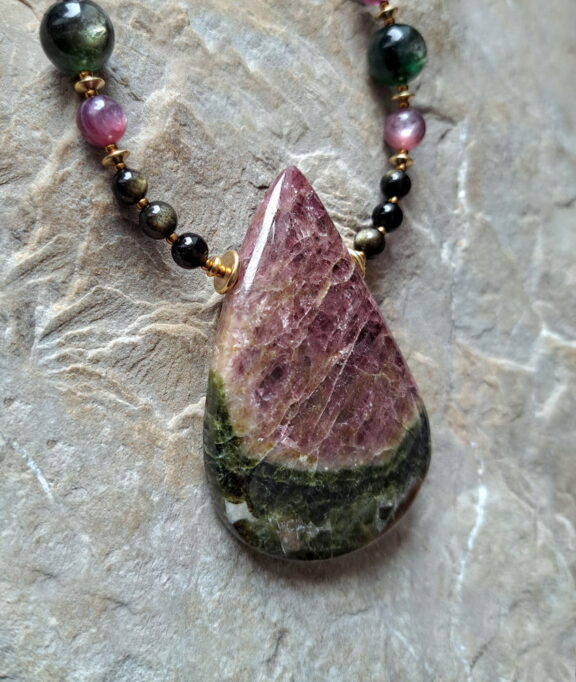 Wassermelonen Turmalin Amulett xl