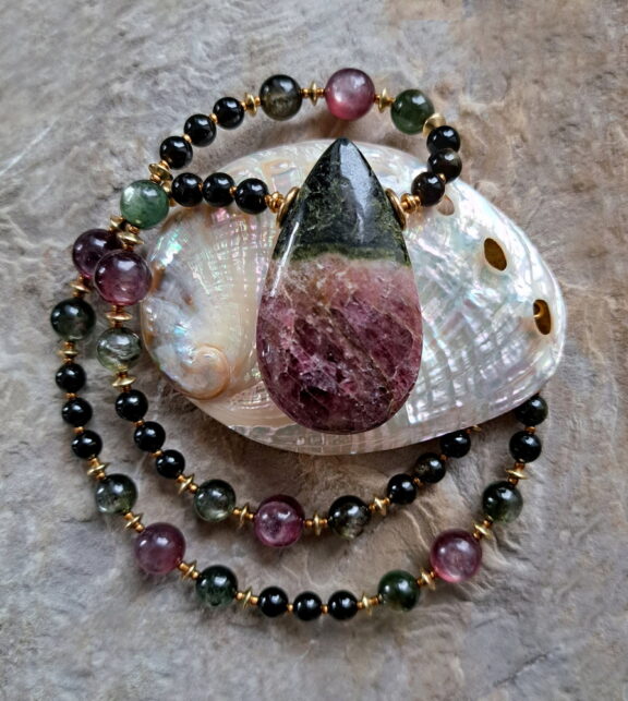 Wassermelonen Turmalin Edelstein Halskette