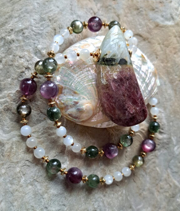 Wassermelonen Turmalin Edelstein Kette