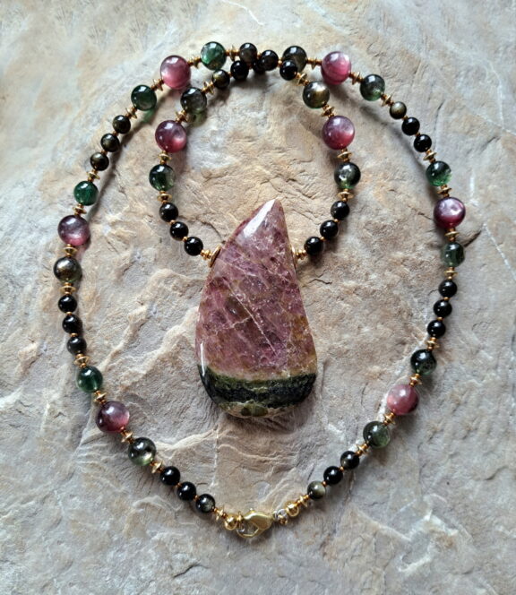 Wassermelonen Turmalin Kette